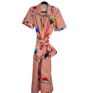 Sara Campbell Women's Rare Floral Print Belted Button Front Midi Shirt Dress 12